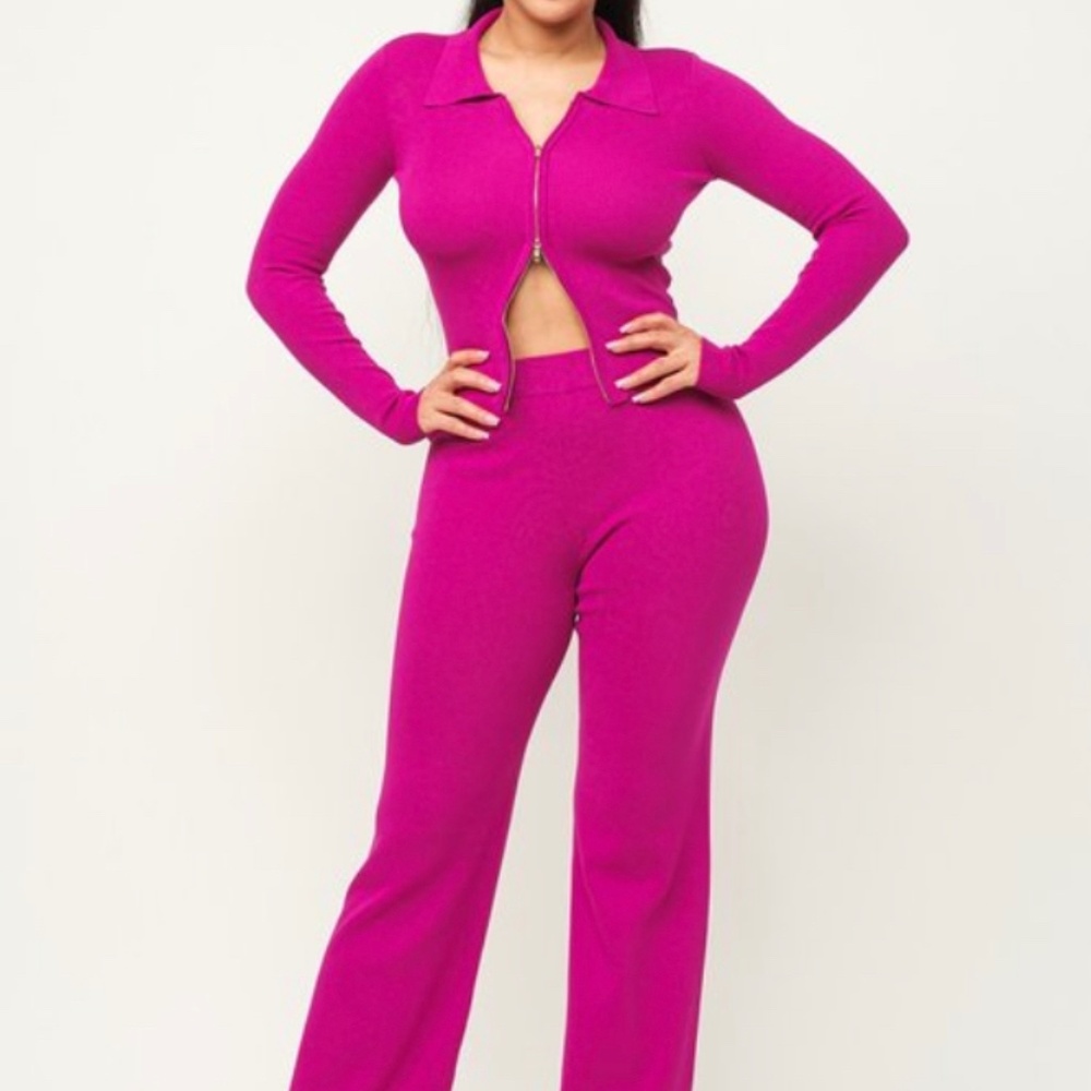 Magenta Quarter Zip Sweater & Pants